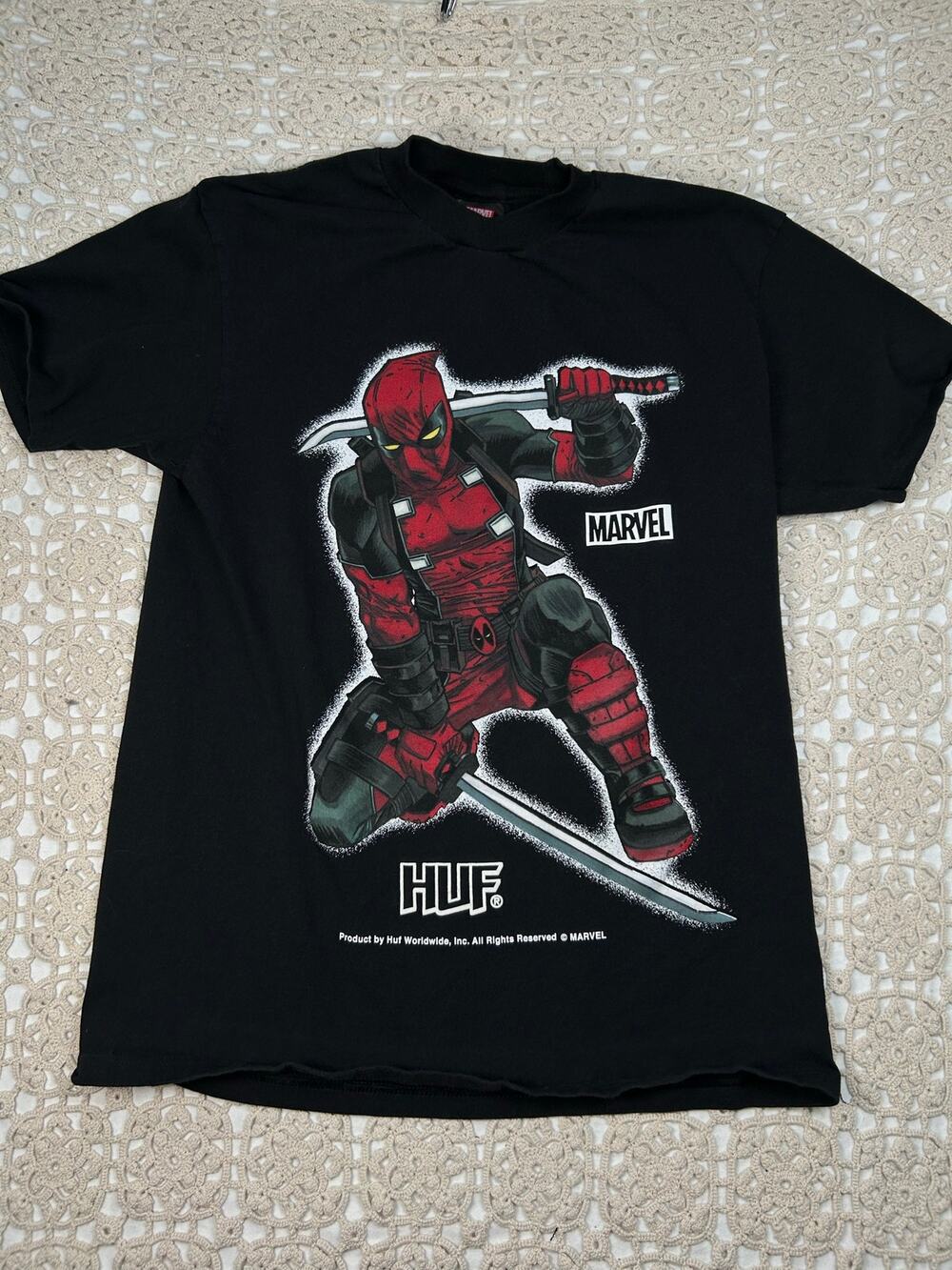 HUF x Marvel Deadpool Graphic T Shirt Black Size Medium